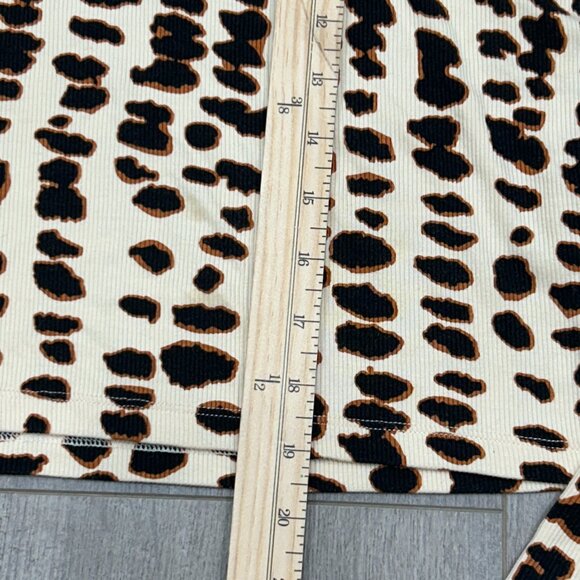 LNA Clothing Leopard Print Ribbed Long Sleeve Stretch Crewneck Top Size M - Picture 2 of 7